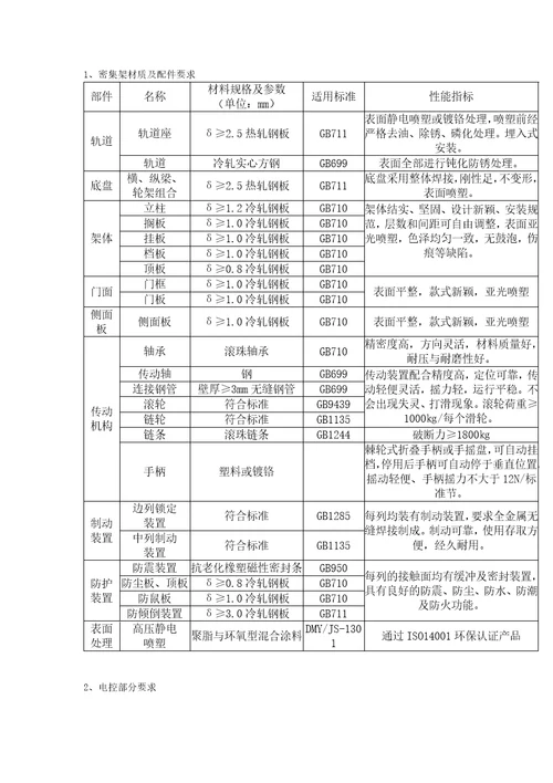 档案室智能型电动密集架技术参数