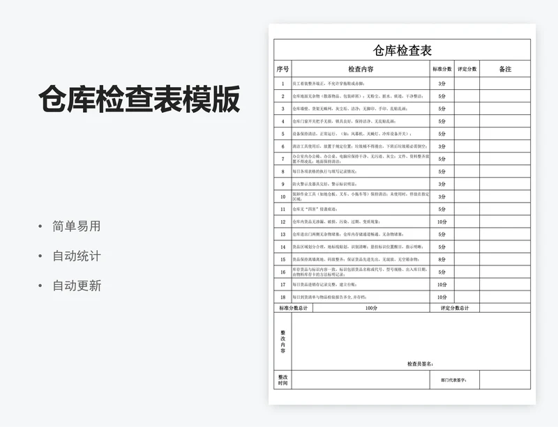 仓库检查表模版