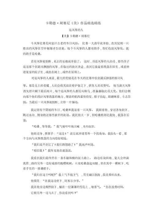 2020年高考语文二轮文学类文本专题复习--卡勒德胡赛尼(美)作品精选精练