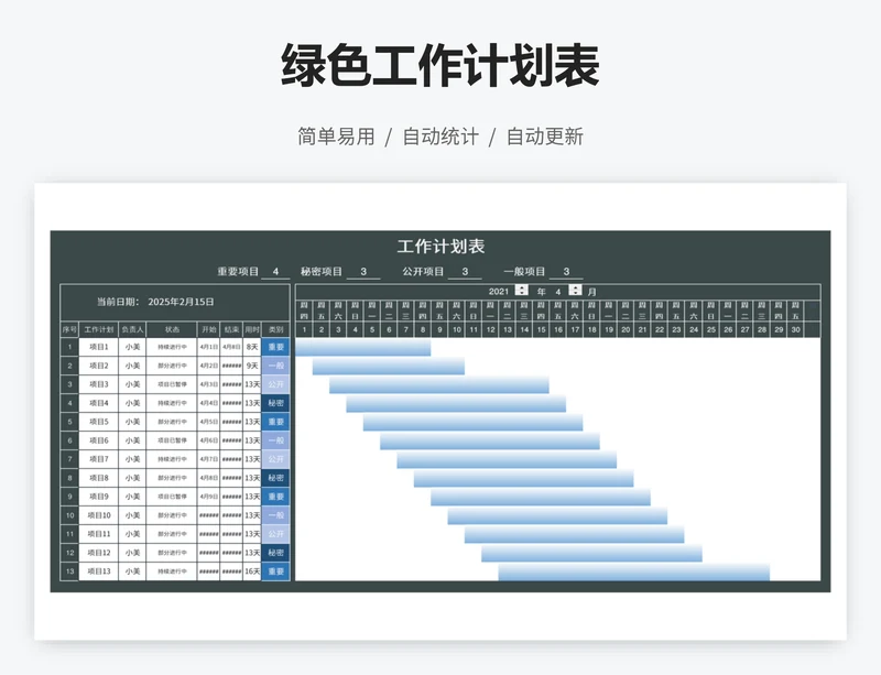 绿色工作计划表