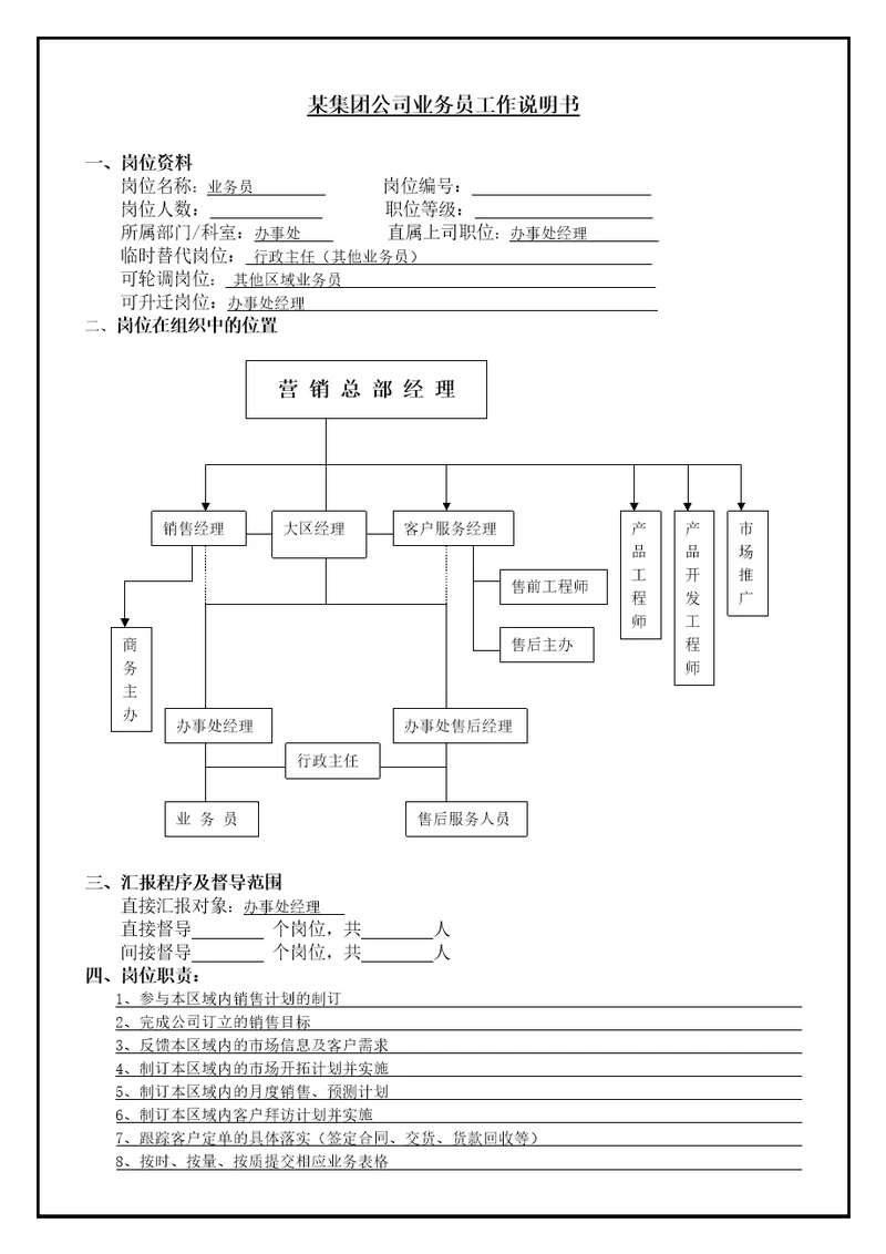 某集团公司业务员工作说明书