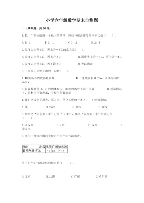 小学六年级数学期末自测题带答案（名师推荐）.docx