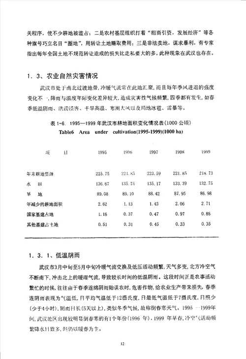 19951999年武汉市农业发展状况研究