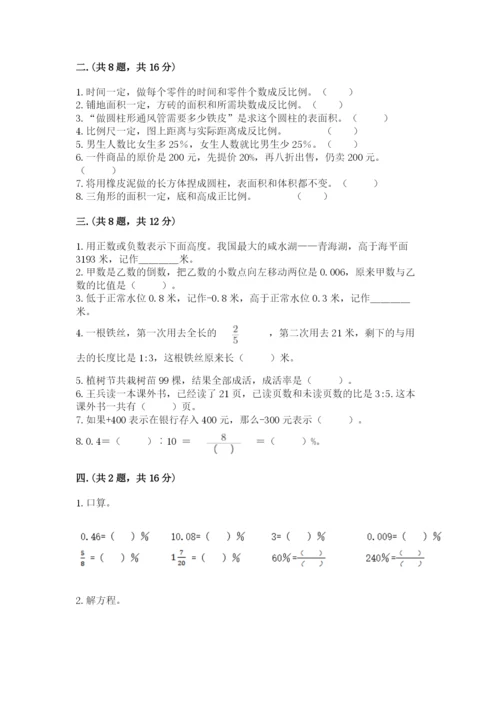 人教版数学六年级下册试题期末模拟检测卷及完整答案（网校专用）.docx