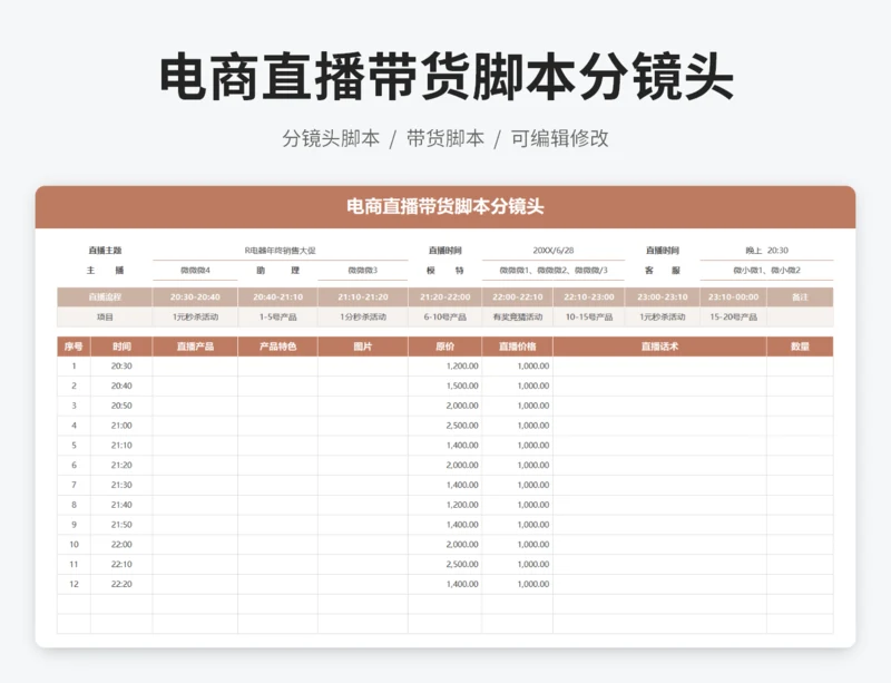 电商直播带货脚本分镜头