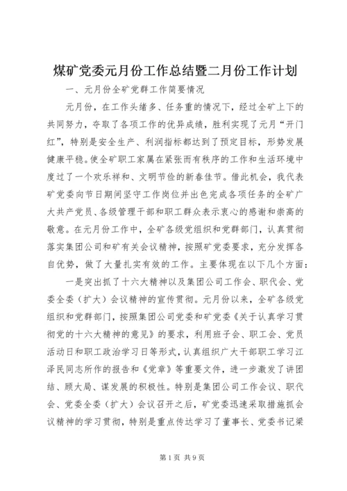 煤矿党委元月份工作总结暨二月份工作计划 (9).docx