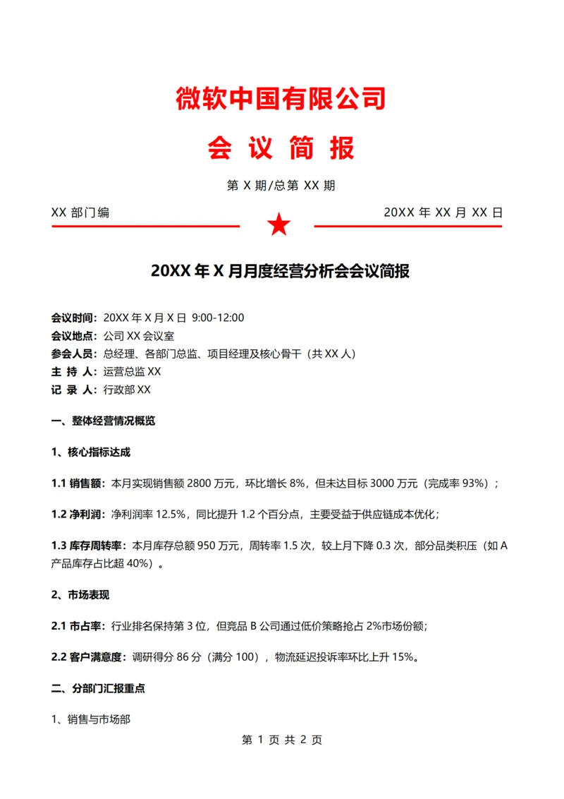 经营管理会会议简报