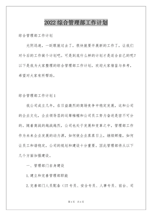 2022综合管理部工作计划.docx