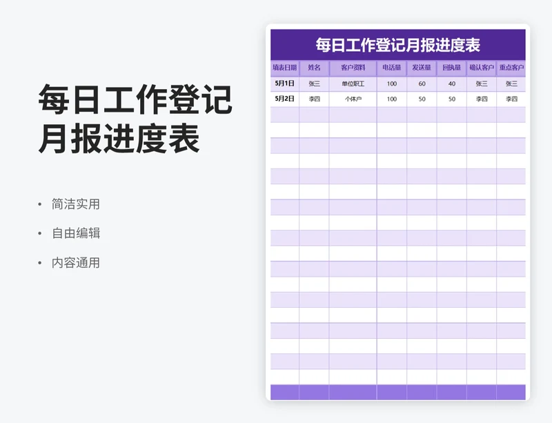 简约风每日工作登记月报进度表