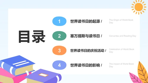蓝色卡通风世界读书日的由来与意义PPT模板