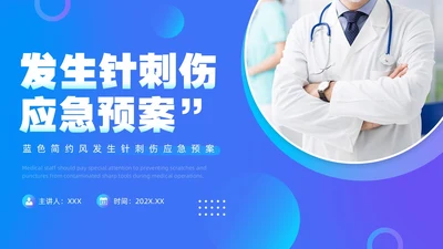蓝色简约风发生针伤害应急预案PPT模板应急预案培训