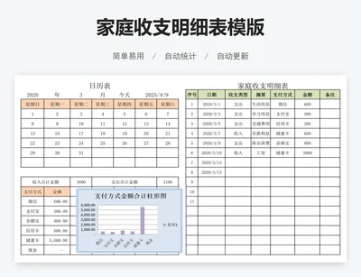 家庭收支明细表模版