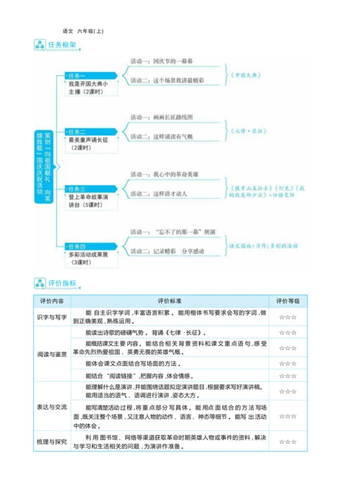 统编版语文六年级上册第二单元  策划“ 向祖国献礼 向英雄致敬”国庆庆祝活动单元任务群整体教学设计