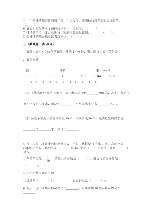 小学六年级下册数学摸底考试题附完整答案（夺冠系列）.docx