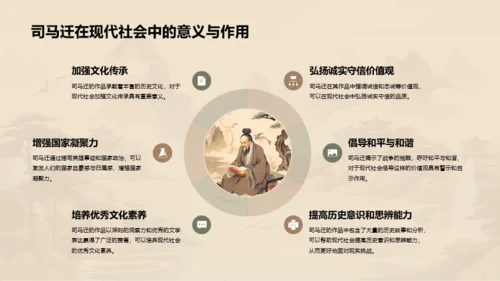 黄色中式国风司马迁人物介绍PPT模板