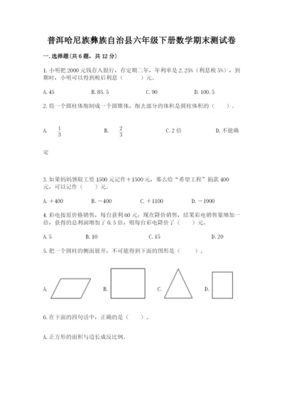 普洱哈尼族彝族自治县六年级下册数学期末测试卷完整答案.docx