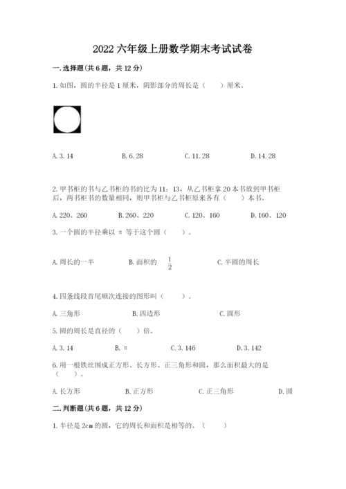 2022六年级上册数学期末考试试卷附完整答案【典优】.docx