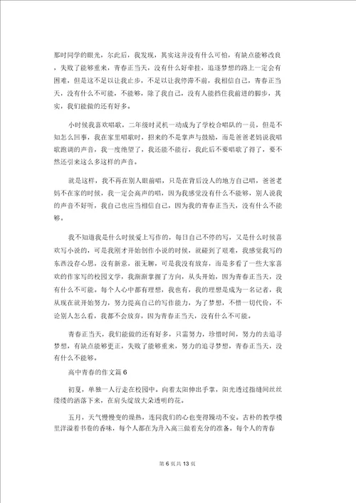 关于高中青春的作文八篇1