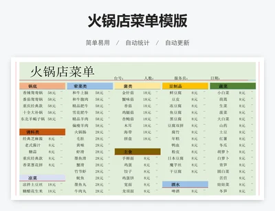 火锅店菜单模版
