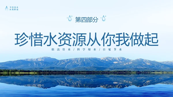 蓝色简约山水节约用水点滴在心全国城市节水宣传周