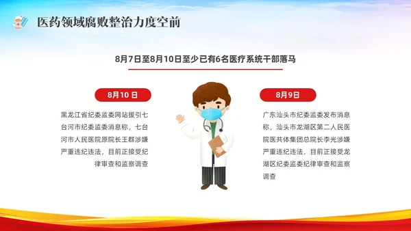 红色水彩展板医疗反腐党课PPT