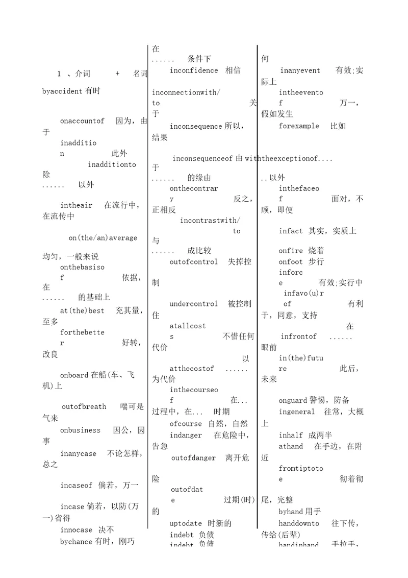 专升本英语名词词组和固定搭配