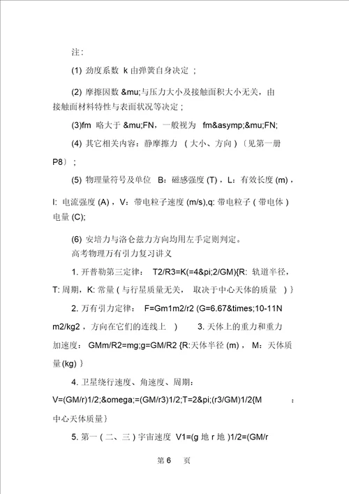 高考物理考试必备公式