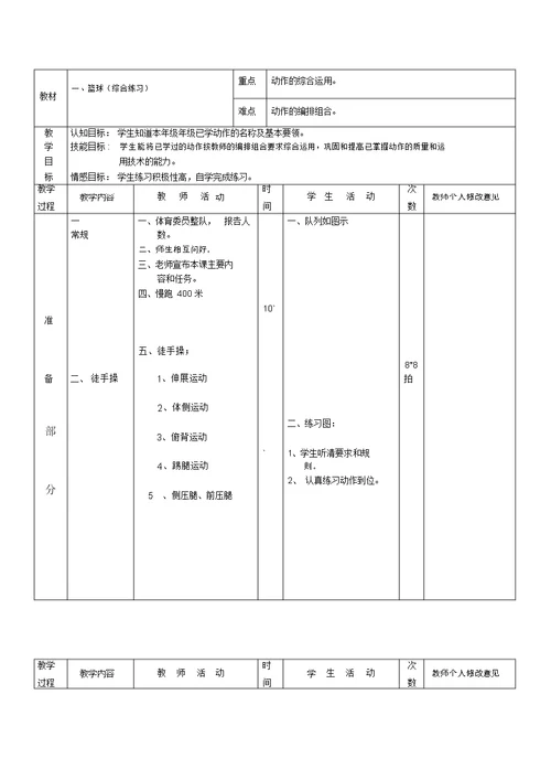 篮球基本功训练教案
