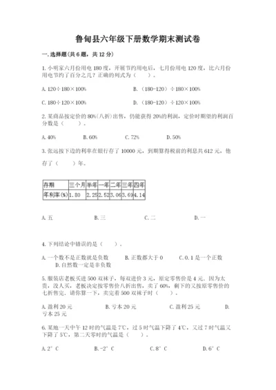 鲁甸县六年级下册数学期末测试卷往年题考.docx