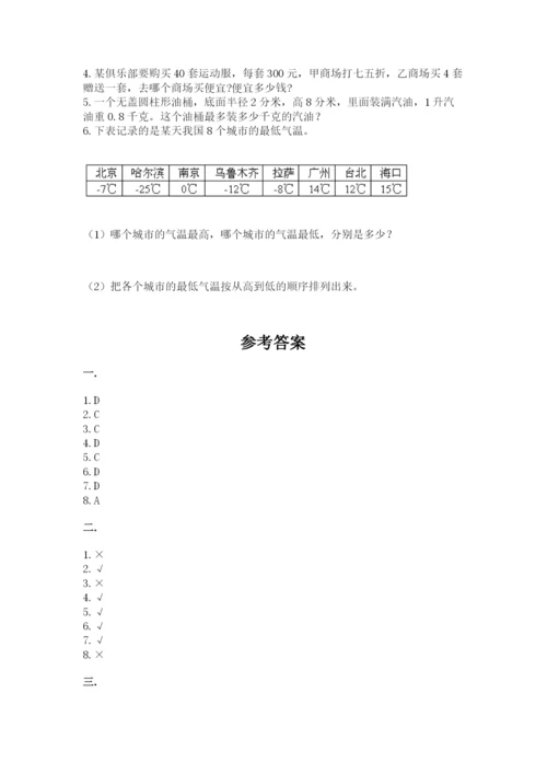 河南省平顶山市六年级下册数学期末测试卷及1套完整答案.docx