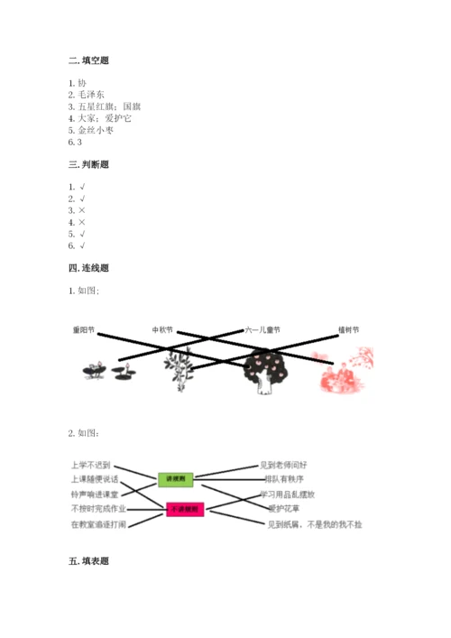 部编版二年级上册道德与法治 期末测试卷及参考答案（达标题）.docx