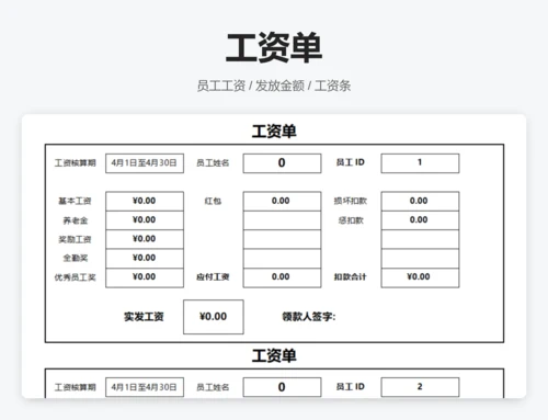 单位工资核算表