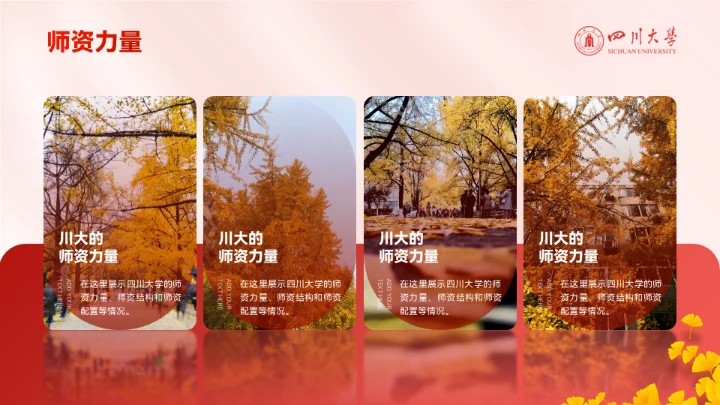 海纳百川有容乃大，四川大学银杏树通用PPT模板