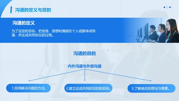 蓝色简约商务客服心态与沟通技巧培训PPT模板心态培训
