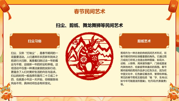 橙色国潮风美食与民俗的春节故事PPT模板