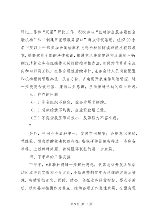 县联社半年工作会议汇报材料.docx