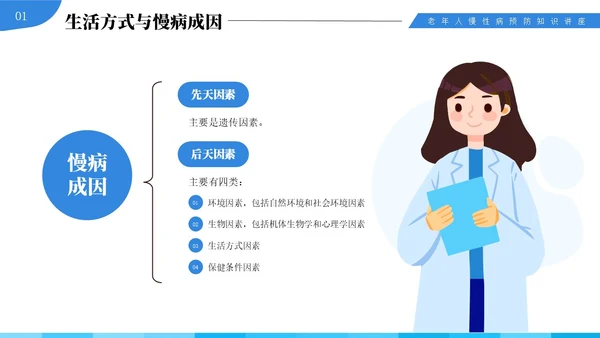 蓝色插画风中老年慢性病预防与健康管理知识培训讲座PPT
