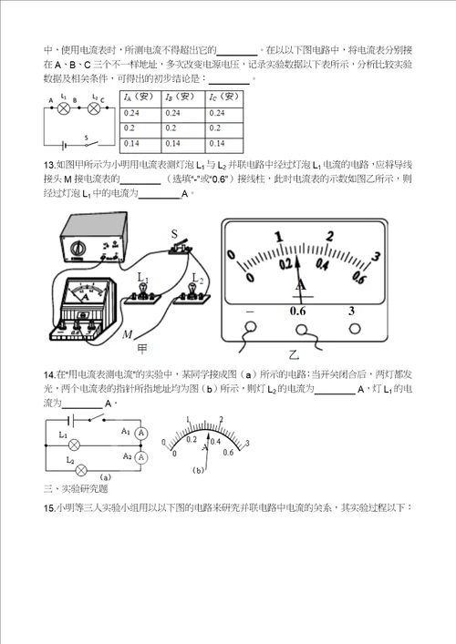 学年中考物理电流和电路模块串并联电路的电流规律训练含解析沪科版