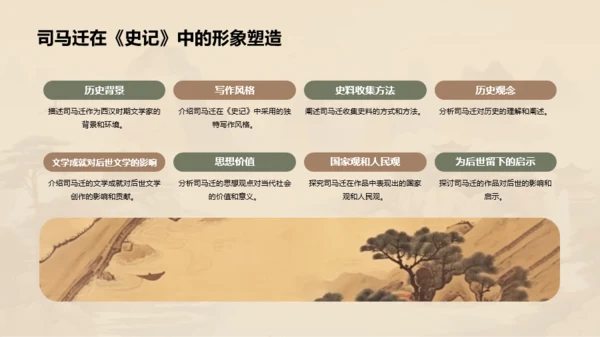 黄色中式国风司马迁人物介绍PPT模板