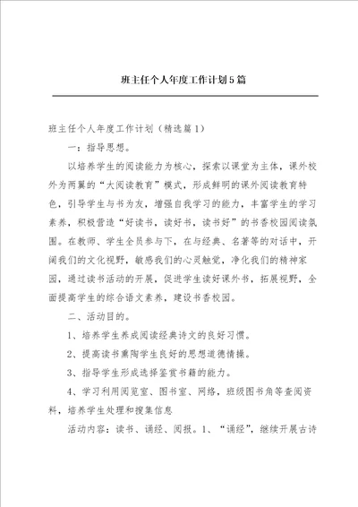 班主任个人年度工作计划5篇