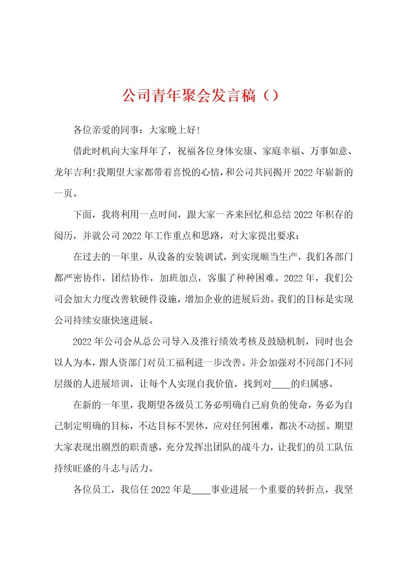 公司青年聚会发言稿