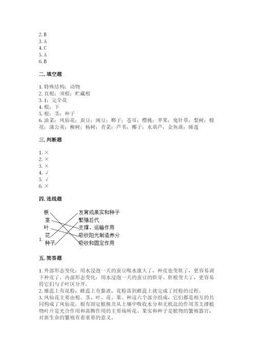 教科版四年级下册科学第一单元《植物的生长变化》测试卷【word】.docx