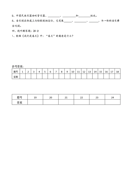 2018年云南省中考音乐模拟试卷