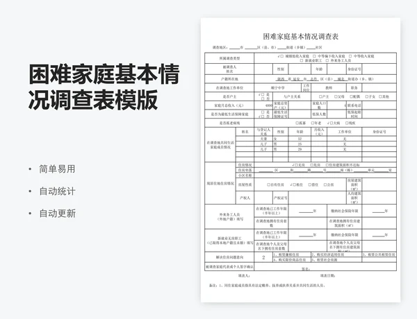 困难家庭基本情况调查表模版