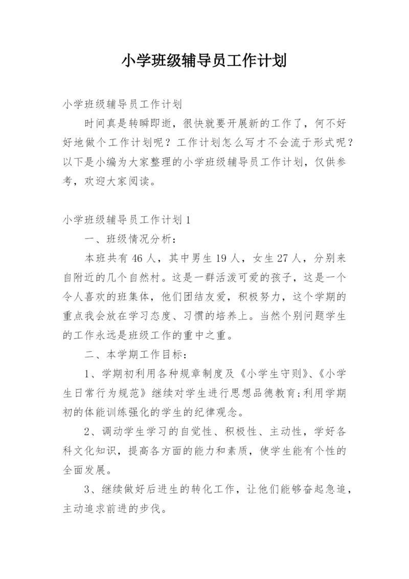 小学班级辅导员工作计划.docx