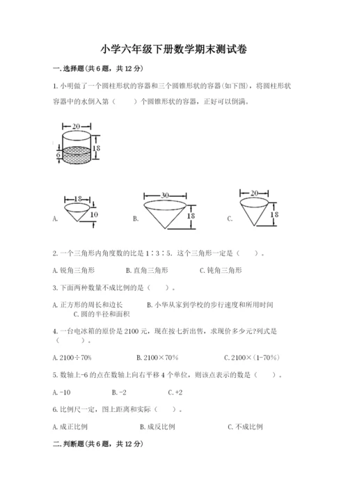 小学六年级下册数学期末测试卷含答案【新】.docx