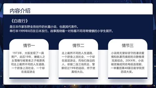 卡通深黑色白夜行文学小说读书分享会PPT模板