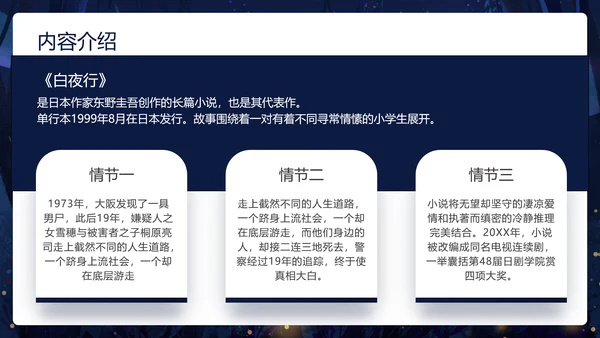 卡通深黑色白夜行文学小说读书分享会PPT模板