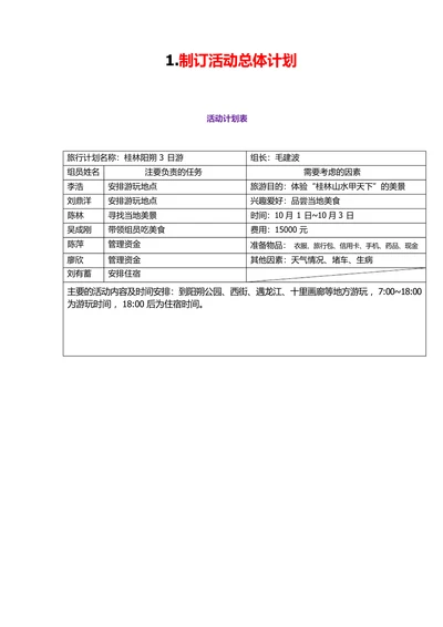 旅游计划表旅游购物生活休闲旅游计划表