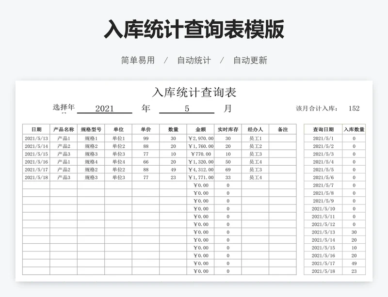 入库统计查询表模版
